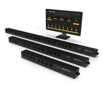 SurgeX立式系列 + Smart PDU和显示器上显示显示SurgeX软件的合照