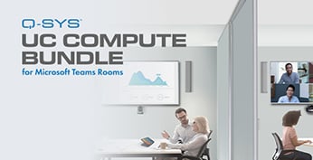 可分割会议室的图片，图片上的文字是：Q-SYS UC Compute捆绑包适用于Microsoft Teams Room