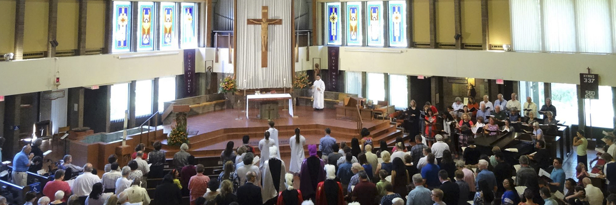 A church service inside the Holy Faith Catholic Church